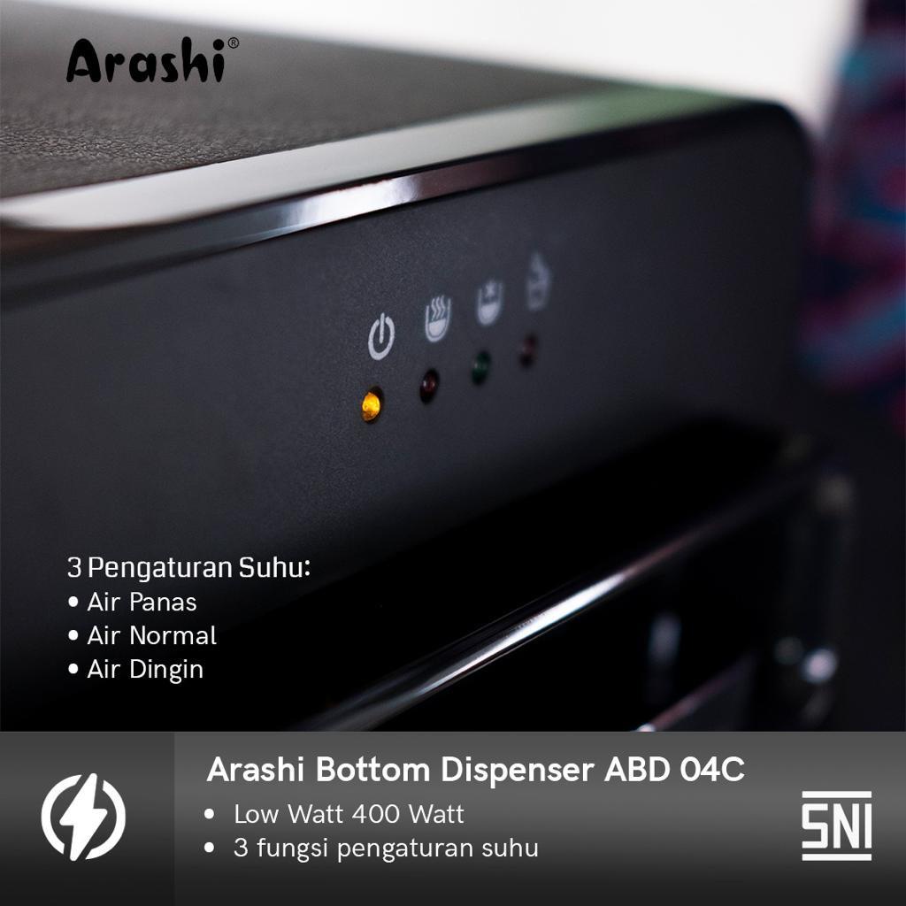 ARASHI  Dispenser Air Galon Bawah 3 In 1 Panas Dingin Normal Hitam 400 Watt ABD-04C / ABD 04 C