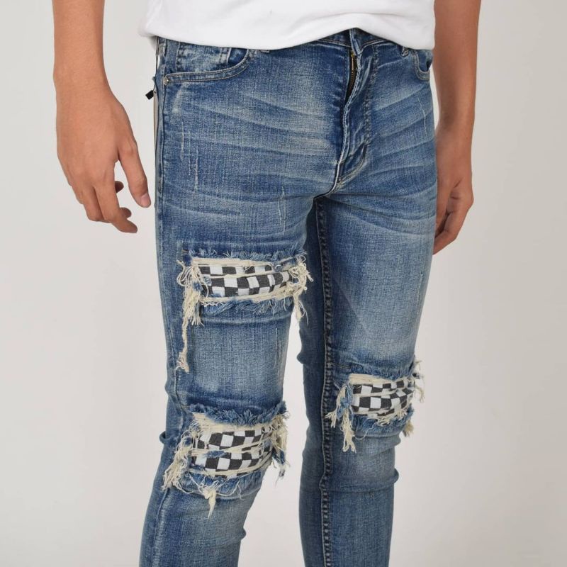 Weird Jeans   - Blue Chess - Celana Jeans Pria Skinny Slimfit Ripped Jeans