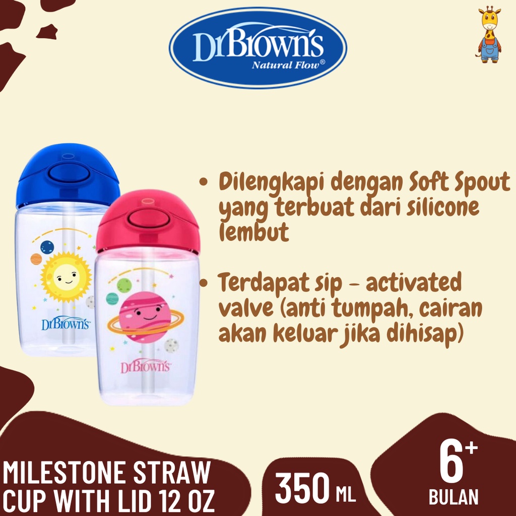 Dr.Brown's Milestone Straw Cup with Lid / Cup Anak 350ml