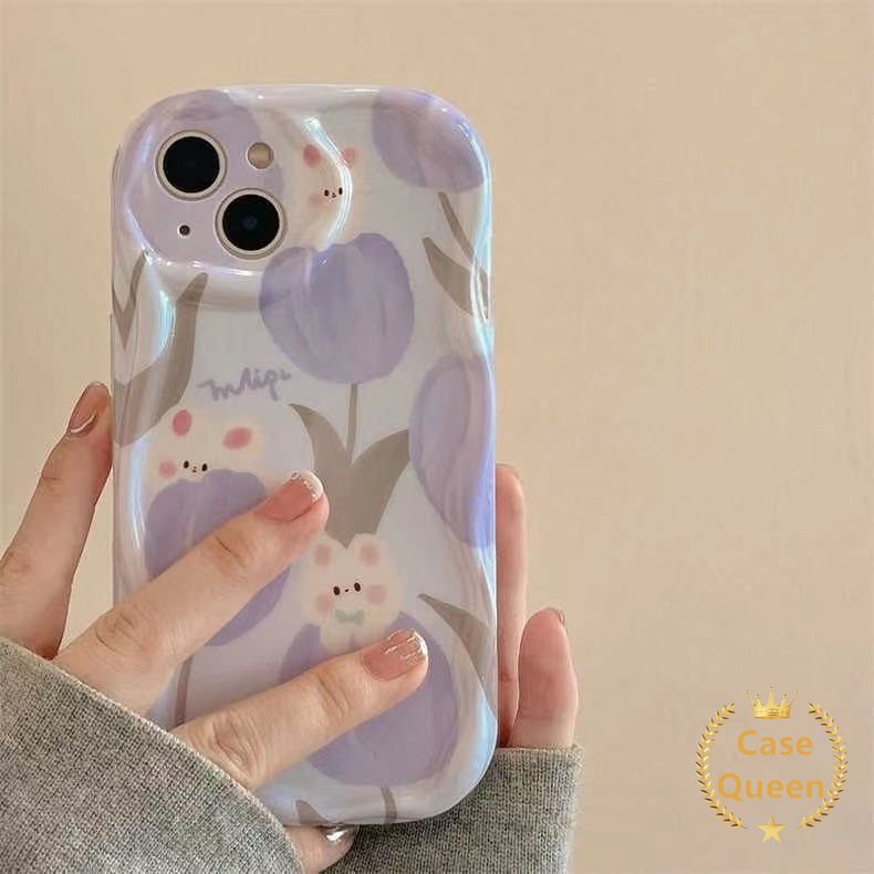 Bunga Tulip Segar Hijau Roti Bakar Roti 3D Wavy Curved Edge Glossy Case Untuk Redmi A1 9C NFC 9C 10A 10 A2 9A Redmi Note 11 8 9 11s Bunga Lukisan Cat Minyak Kelinci Lucu Love Heart Cover