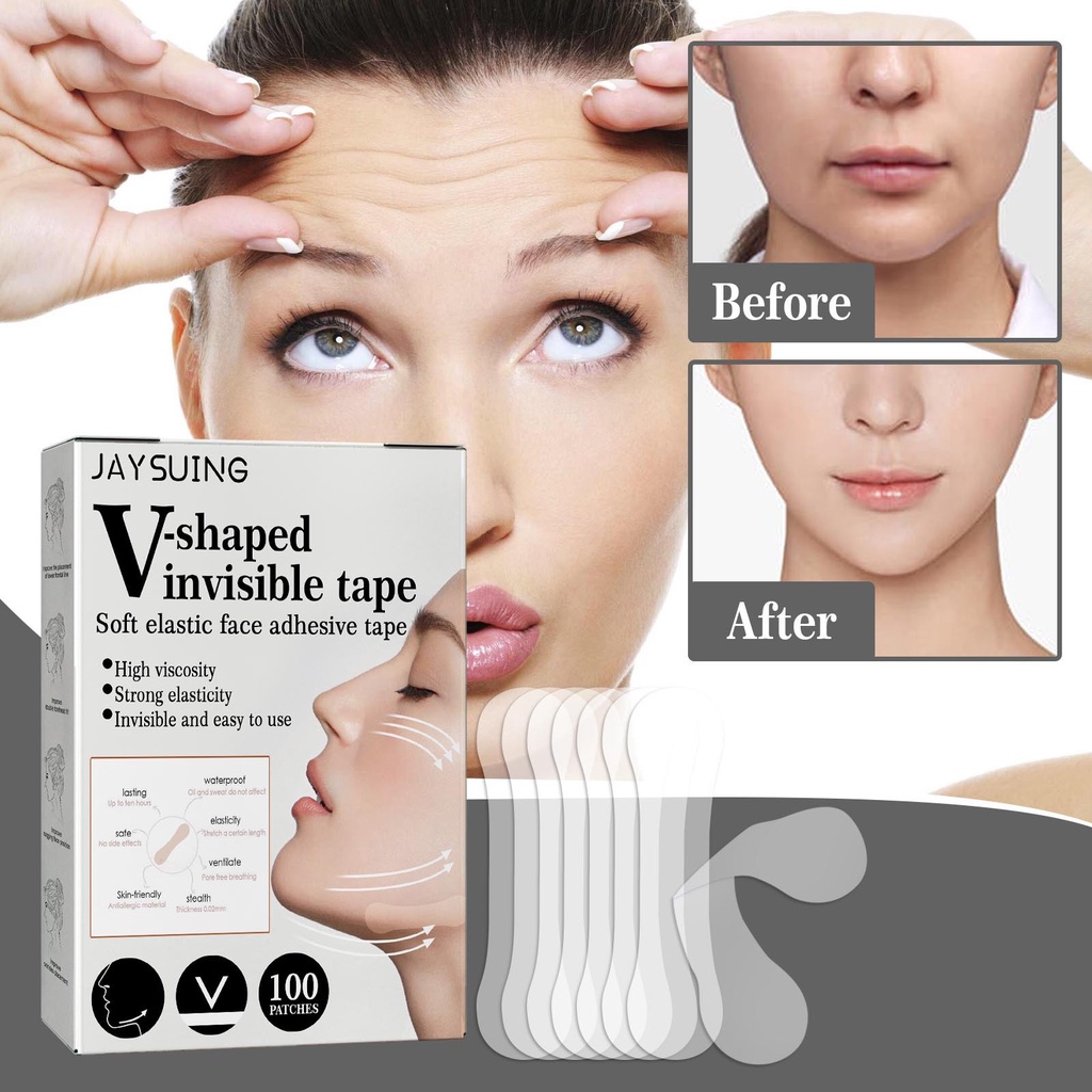 Stiker Wajah Anti Kerut/Sticker Garis Wajah Alat Penarik Wajah/V-Shaped Invisible Tape Instant Face Lift Tape 100 Patches