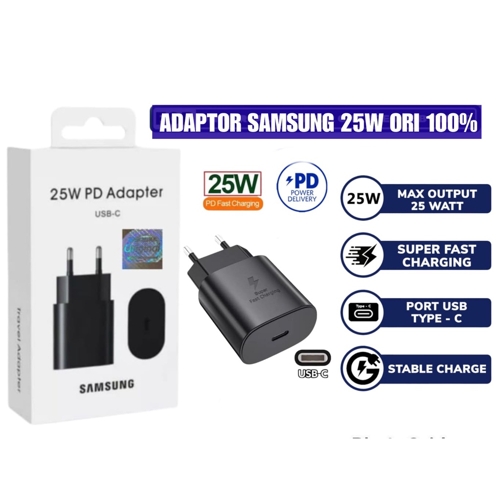 (Ori 100%) Adaptor Charger Samsung 25Watt Usb C To C Fast Charging Power Delivery 25Watt / Samsung A