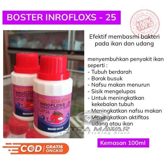 Boster Inrofloxs 25 Cair Kemasan 100ml Obat Antibiotik Buat Membasmi Bakteri Pada Ikan Maupun Udang 