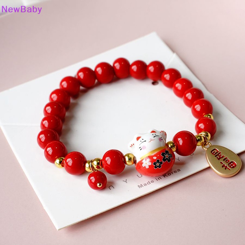 Newbaby Red Beads Ceramic Bracelet Gelang Tangan Anyaman Tali Manik Plutus Cat Stretch ID