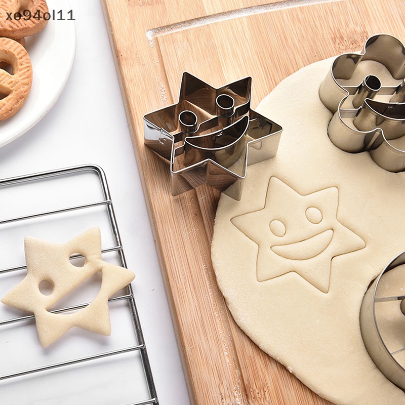 Xo 4Pcs Cetakan Kue Kering Bentuk Anak-Anak Rumah Baking Smiley Shape Stainless Steel Mold OL