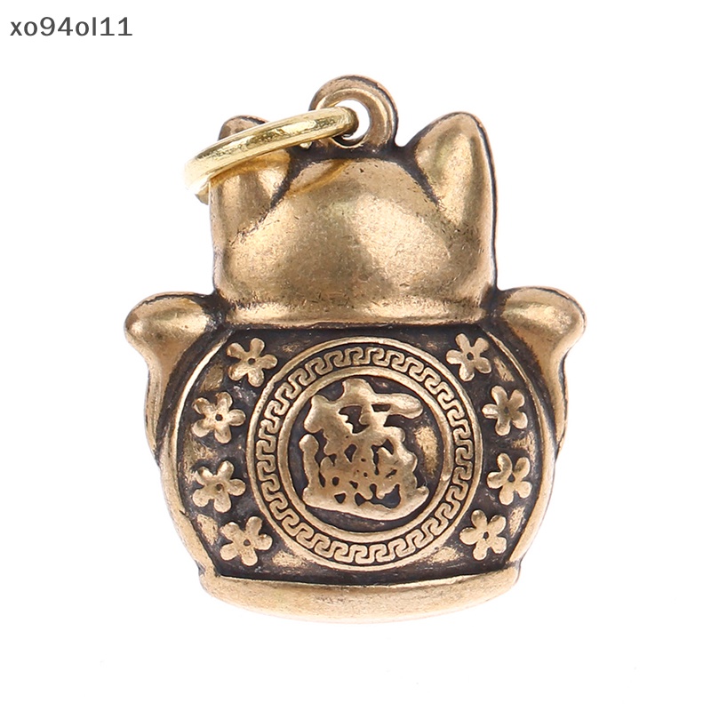 Xo Tembaga Murni Lucky Cat Keychain DIY Perhiasan Aksesoris Gantung Keyring Pendant OL