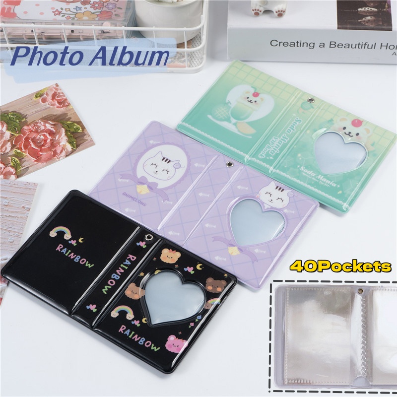 Album Foto Kartun Beruang Pelangi 40saku PP Hati Hollow Collect Buku 3Inch Korea Idol Photocard Holder