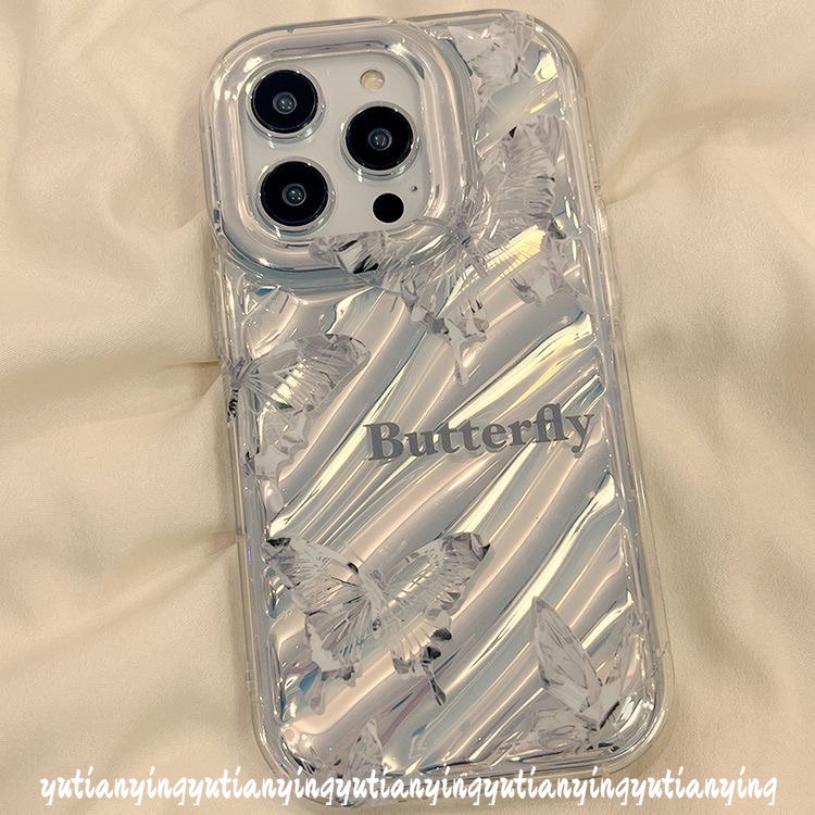 Case Kerut Stereo 3D Kompatibel Untuk IPhone 7Plus 7 8 6S 6plus XR XS X Max11 14 13 12 Pro Max SE 2020mewah Dazzle Kartu Warna Kreatif Surat Sederhana Fantasi Butterfly Cover