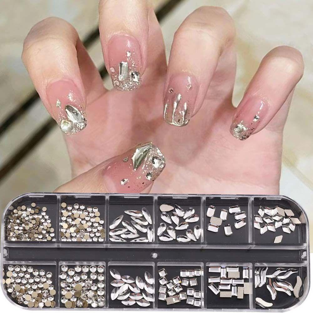 AUGUSTINA Agustina Nail Rhinestones Glitter Irregular Shaped Rhombic Nail Perhiasan Untuk Wanita