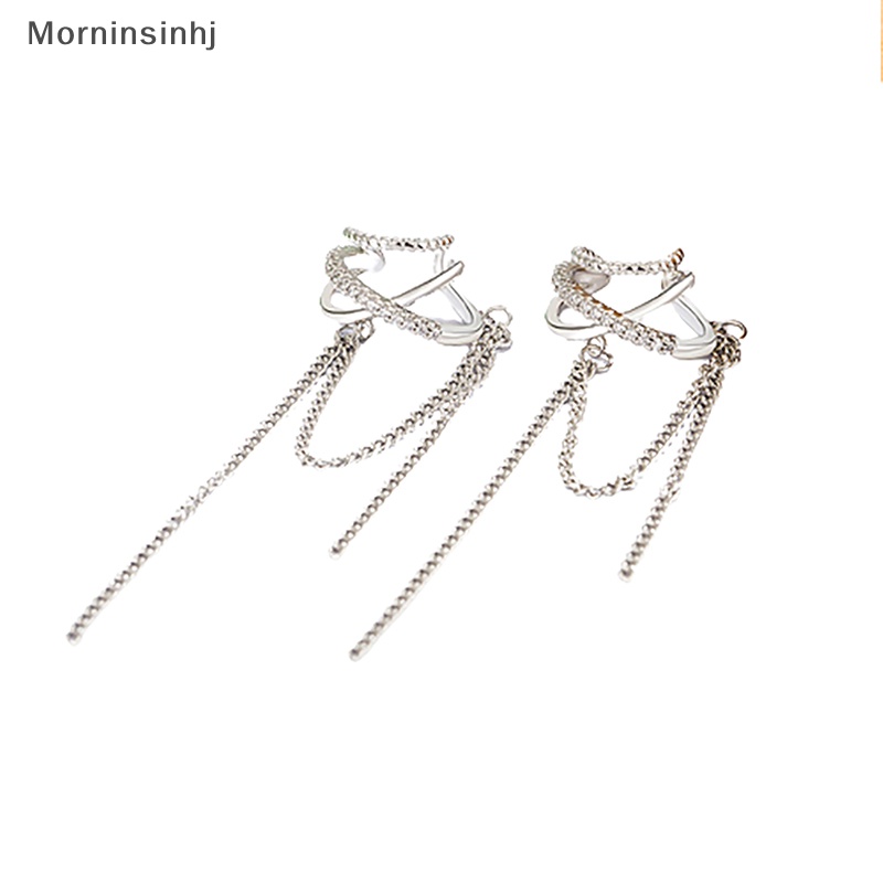 Mornin Ringan Multi-Lapisan Klip Tulang Telinga Zirkon Rumbai Non Manset Ear Clip Earring Untuk Wanita Perhiasan Sederhana Mengkilap id