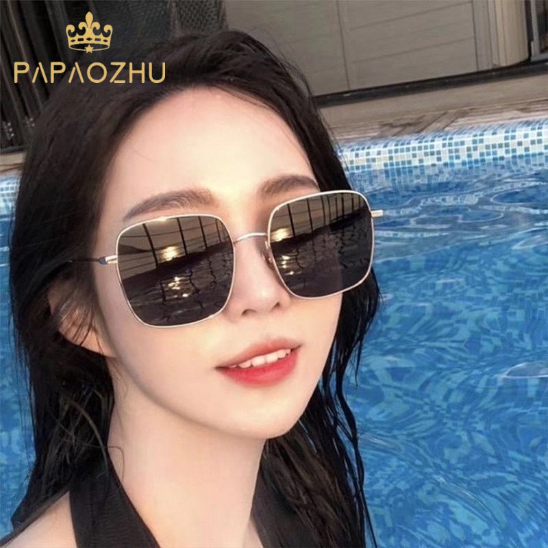 Papaozhu Trendi Bingkai Persegi Besar Kacamata Hitam Untuk Wanita Pria Perlindungan UV400 Over Sized Shades Fashion Liburan Mengemudi Kacamata