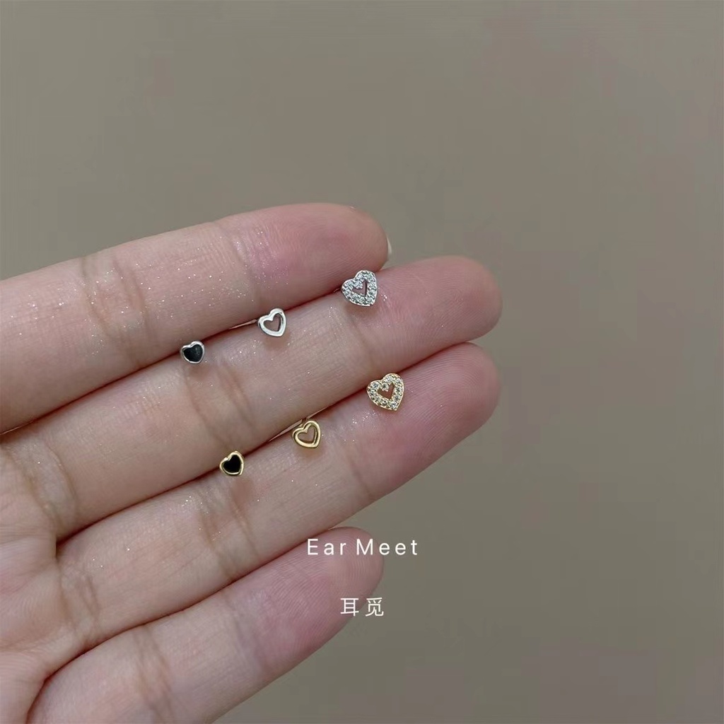 Ifyou 3Pcs /Set Anting Set Hati Berongga Sederhana Kristal Emas Perak Anting Untuk Aksesoris Perhiasan Wanita