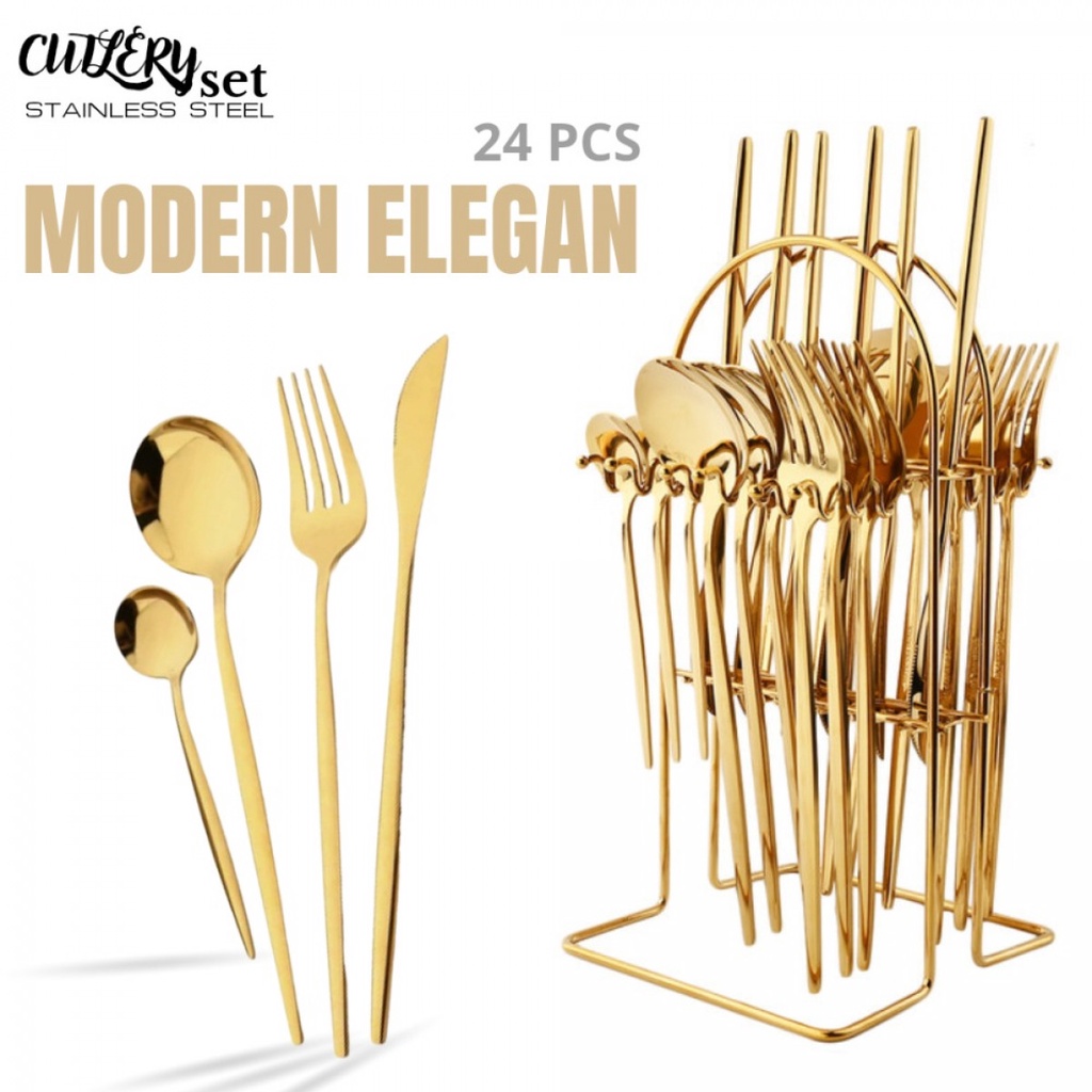 EWIN Set Alat Makan Sendok Garpu Elegan Cutlery Stainless Steel 24 PCS