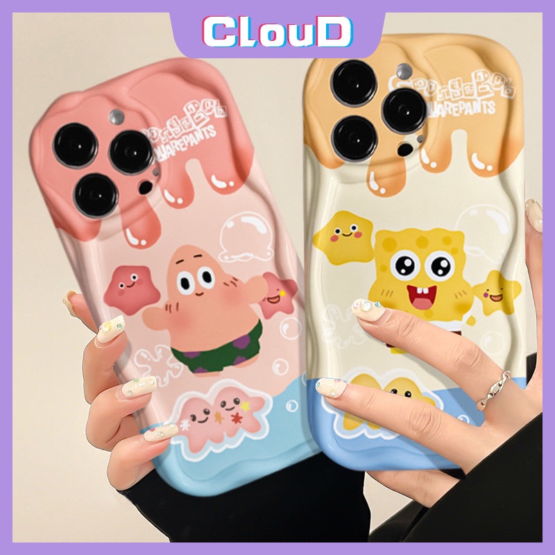 Casing Tepi Melengkung Bergelombang 3D Untuk Redmi 9T A1 A2 10A 9C NFC 9A 9C 9 10C 10 Note 12 11 10 10s 10Pro 10 Pro Max Plus 11s POCO M3 Kartun Lembut Lucu Ice Cream SpongeBob Patrick Soft Cover