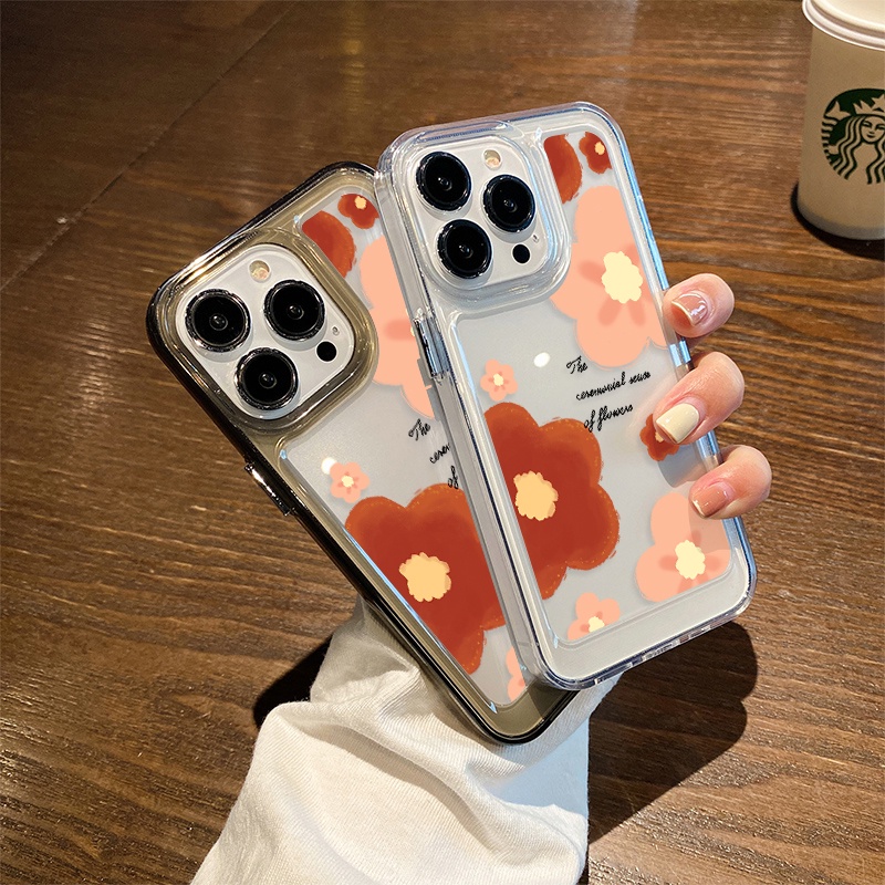 Case Kartun Bunga Merah Untuk IPhone Kompatibel6 7 8 6Plus 7Plus 8Plus 11 14 Pro Max X XS XR 11 12 13 14 Pro Max SE 2020 2022 Plating Electroplated Buttons Shockproof Cover