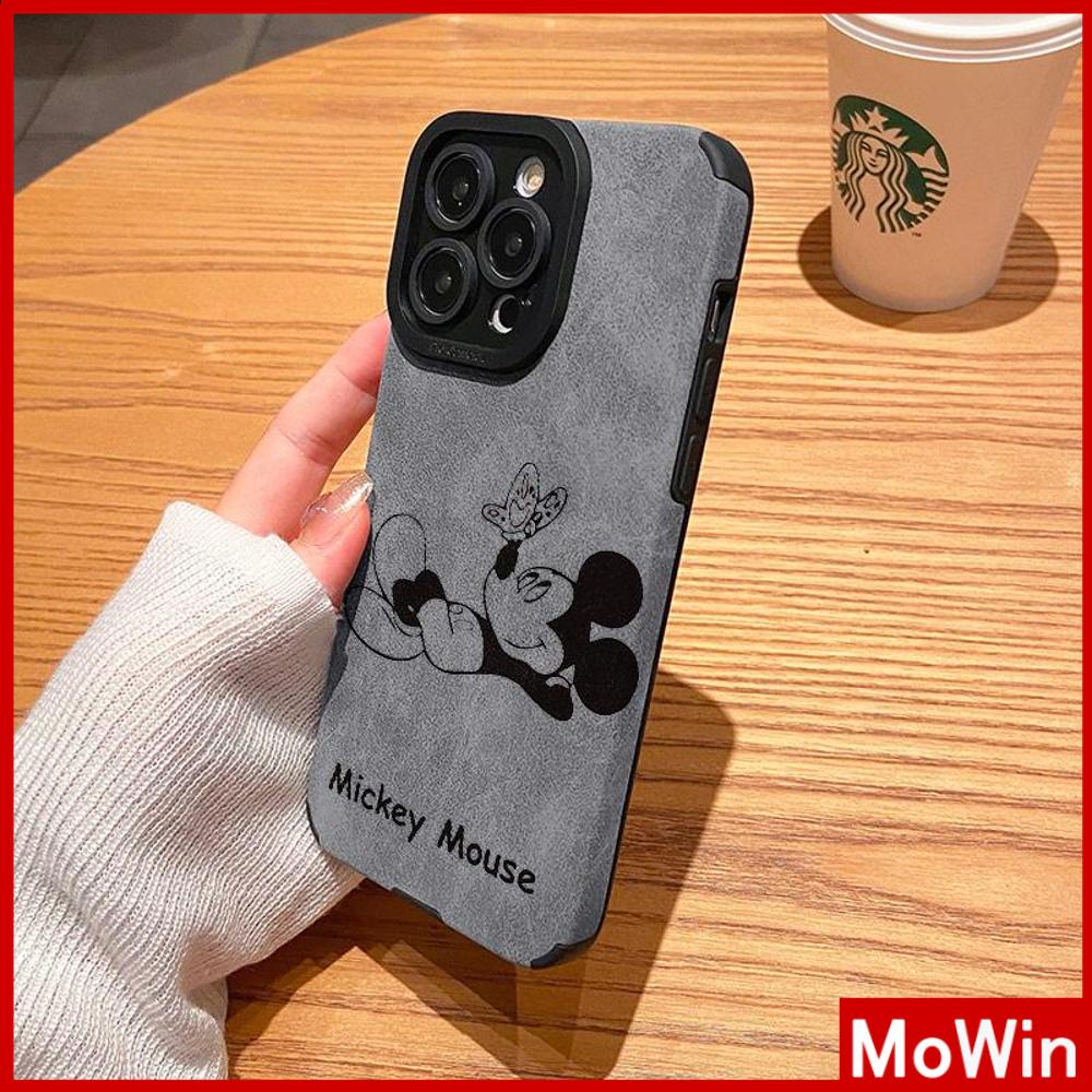 Case iPhone 14 Pro Max iPhone Case Kulit Murid Patch Suede Tahan Guncangan Kamera Sederhana Kartun Mouse Kompatibel dengan iPhone 13 Pro max 12 Pro Max 11 xr xs max 7Plus 8Plus