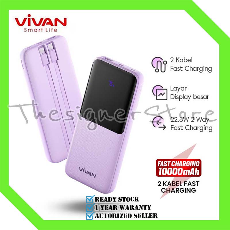 VIVAN VPB-E10 Powerbank 10000 mAh Fast Charging 22.5W 4 Output PD QC 3.0 VOOC Support Smartphone All Type-Garansi Resmi