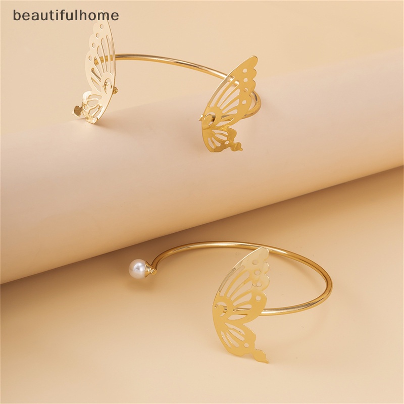 {beautifulhome} Fashion Berongga Kupu-Kupu Mutiara Terbuka Dapat Disesuaikan Gelang Set Perhiasan Pesta Wanita.