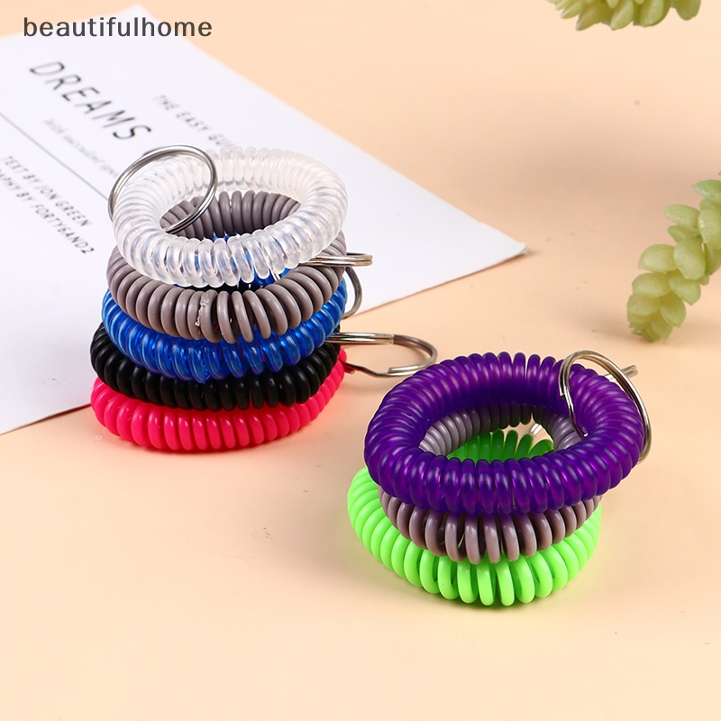 {beautifulhome} 10pcs Serbaguna Stretchable Wristband Keychain Spring Flexible Spiral Elastic Band Bracelet Key Holder Ring Untuk Sauna Gym Olahraga Luar Ruangan Rambut Rings.