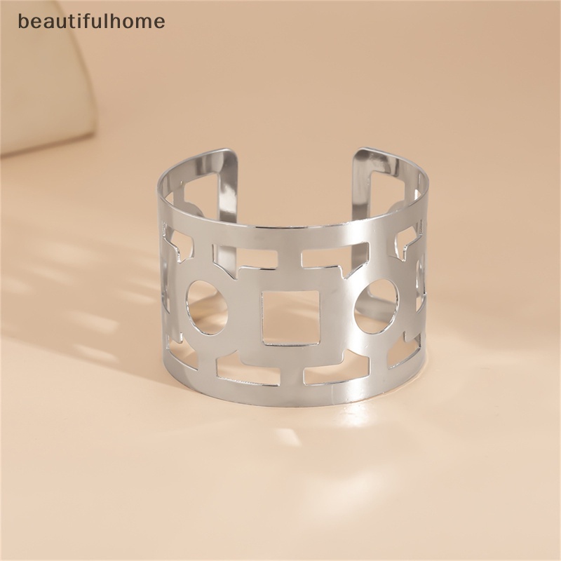 {beautifulhome} Logam Berongga Geometris Terbuka Dapat Disesuaikan Gelang Wanita Manset Lebar Gelang Pesta Perhiasan.