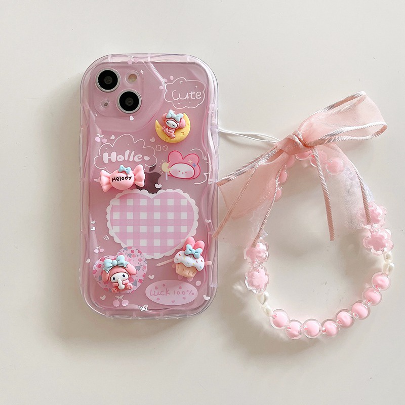 3D Hand Made Diy Candy Melody Pink Love Soft Case iPhone 11 12 13 14 Pro Max New Puff Casing Apple for women girls Gift