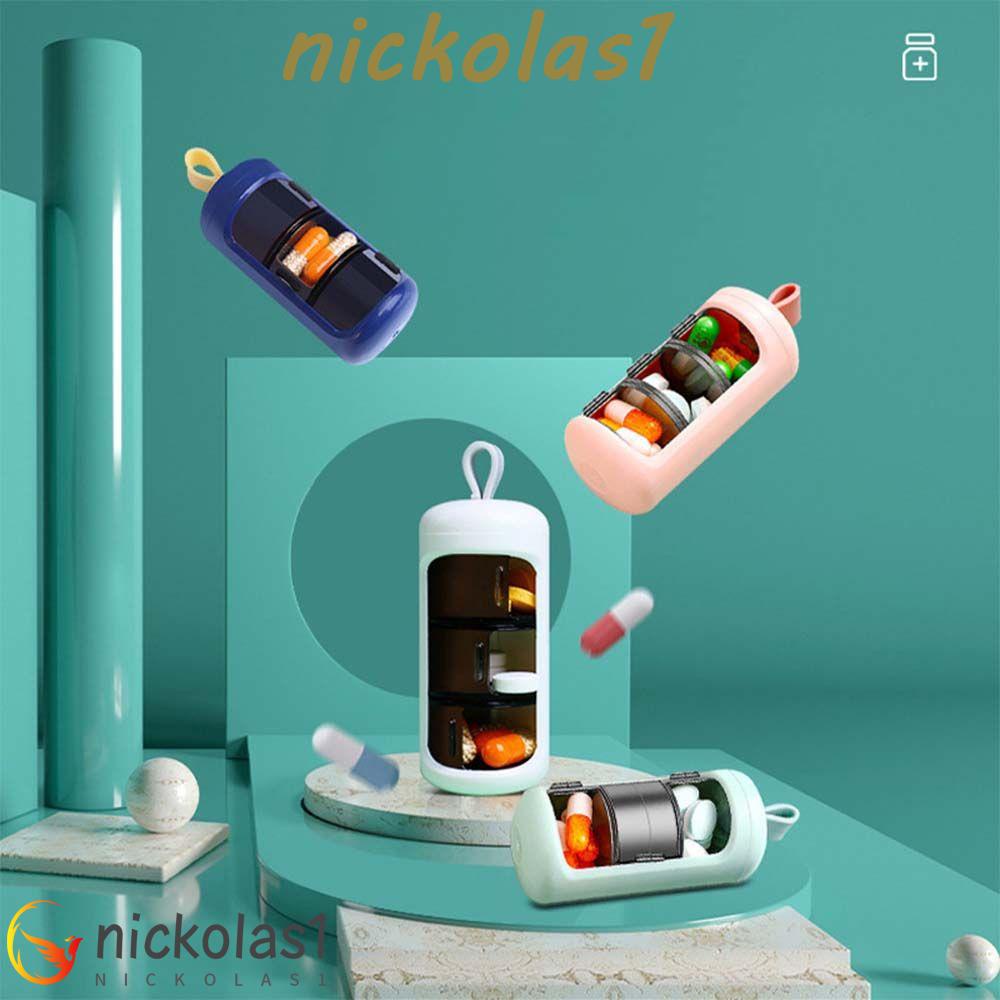 Nickolas1 Kotak Penyimpanan Pil Multicolor 3gelang Tahan Air Kapsul Organizer Sekat Terpisah Tablet Splitter Travel Pill Case