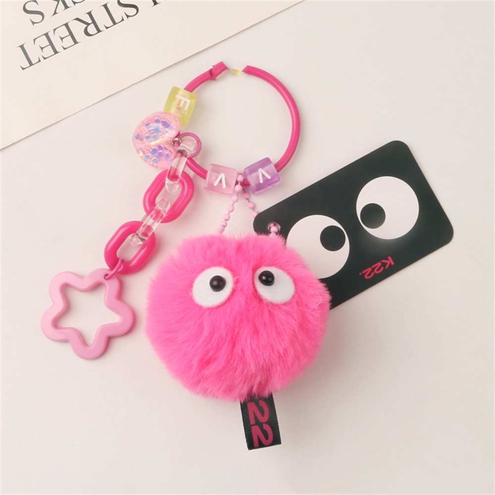 Kartun Bola Mewah Gantungan Kunci Lucu Berbulu Boneka Bintang Hati Liontin Keyrings Untuk Wanita Pompom Mobil Keyholder Earphone Case Ornamen