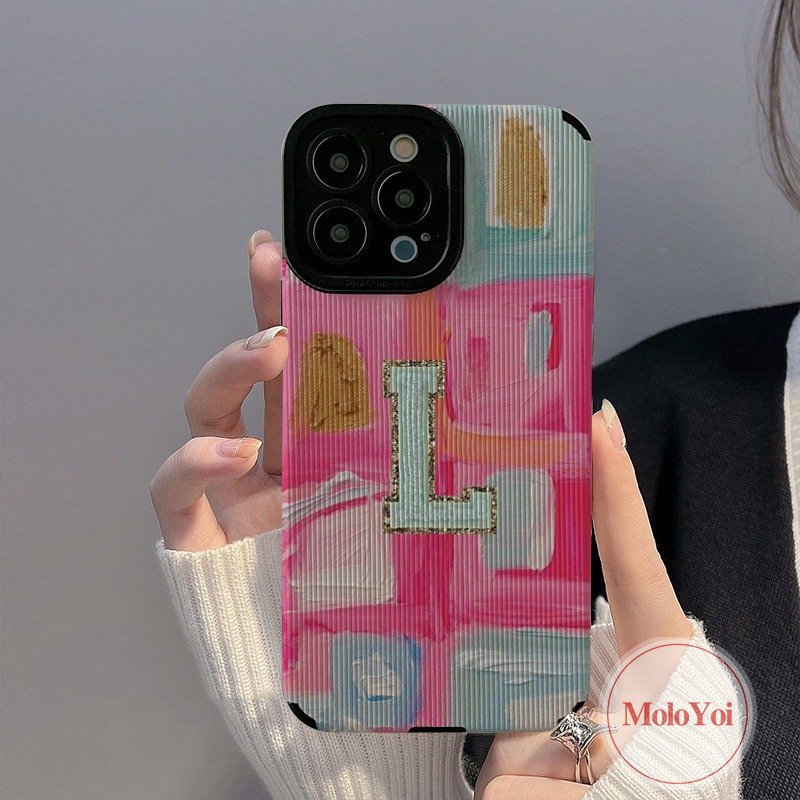 IPHONE Shockproof Case Kompatibel Untuk Iphone11 14 12 13 Pro MAX 7Plus XR X XS Max7 8 Plus Kreatif Graffiti Lukisan Minyak Huruf Inggris Ponsel Tekstur Kulit Cover