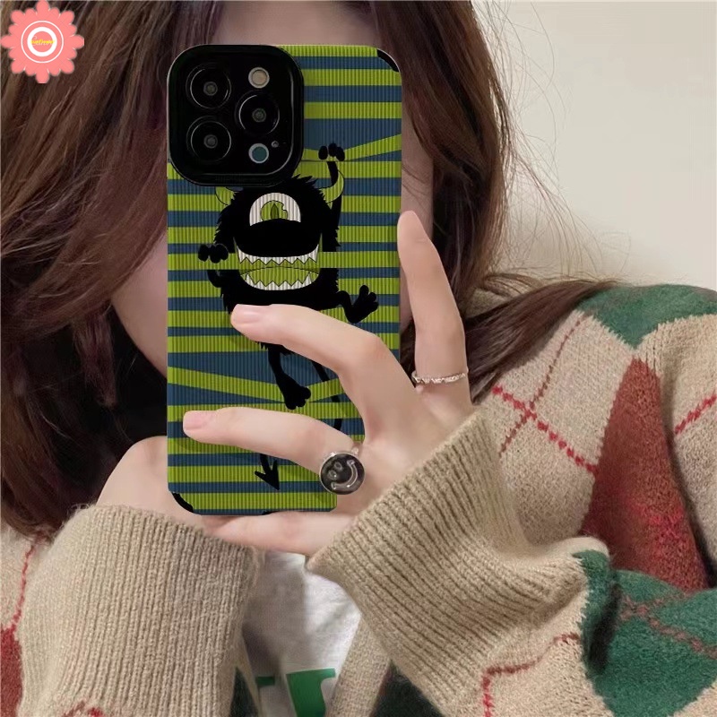 IPHONE Lovely Monster University Shockproof Case Kompatibel Untuk Iphone11 13 14 12 Pro MAX XR 7 8 Plus X XS MAX 7Plus Tekstur Kulit Gaya Korea Cute Little Monster Cover