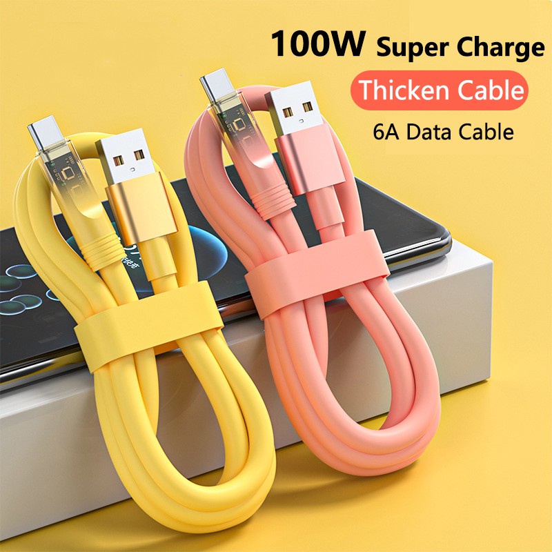 Kabel Data Bold 6.0 Transparan Lapis Emas 100W 5A Pengisian Super Cepat Untuk Kabel Data Type-c Kabel Pengisian PD Dengan Transmisi 480Mbps 1M /1.5M /2M