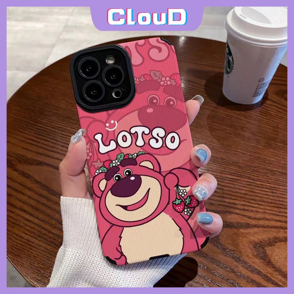 IPHONE Casing Ponsel Tahan Guncangan Tekstur Kulit Mewah Yang Indah Kompatibel Untuk Iphone7 8 Plus12 Pro Max11 13 14 Plus XR X XS MAX Kartun Lucu Manyo Strawberry Bear Cover