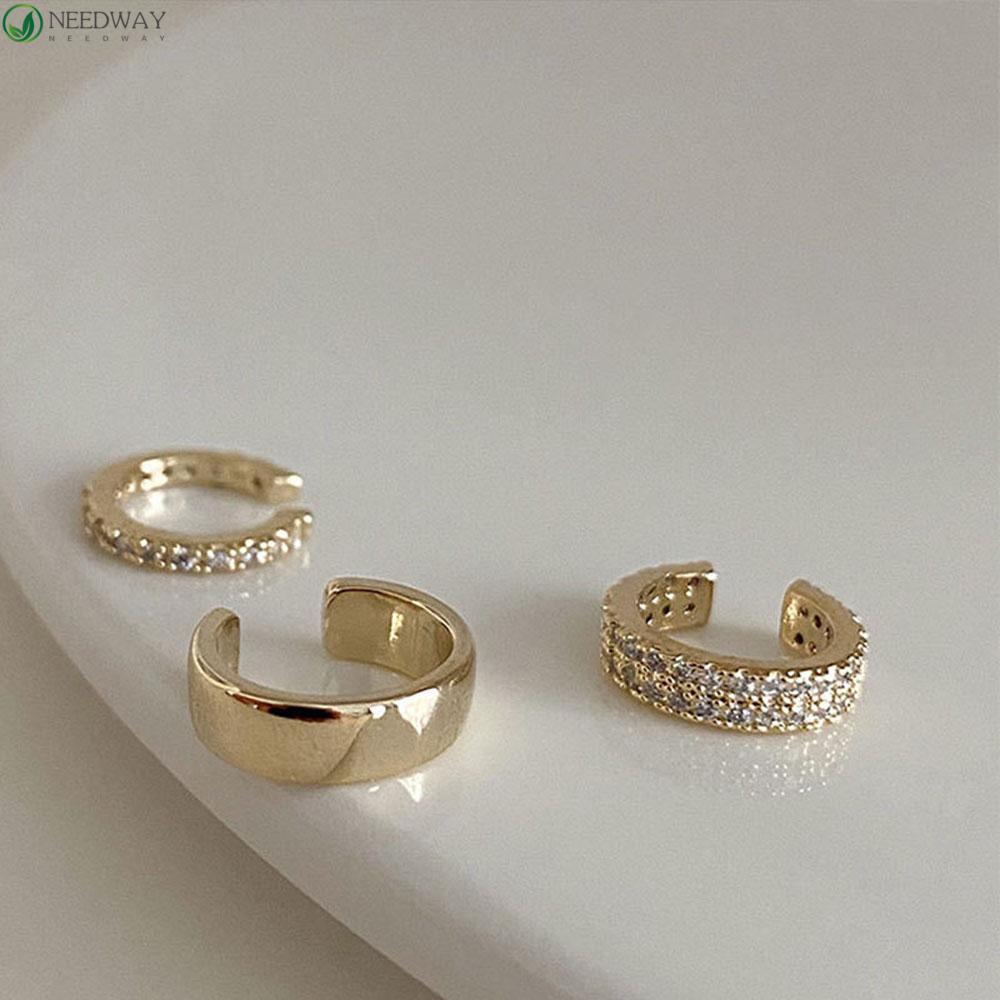 Needway Cartilage Stud Women Ladies Gadis 3Pcs /set Perhiasan Fashion Little C Cubic Berlian Alloy Klip Telinga