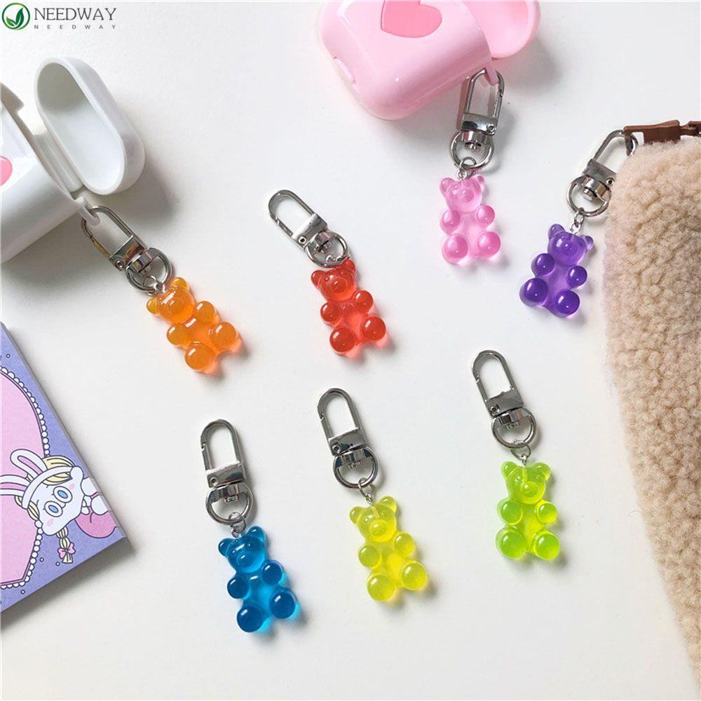 Needway Gantungan Kunci Kado Wanita Original Gummy Bear Earphone Cover Candy Color Animal Trinket Aksesoris Fashion