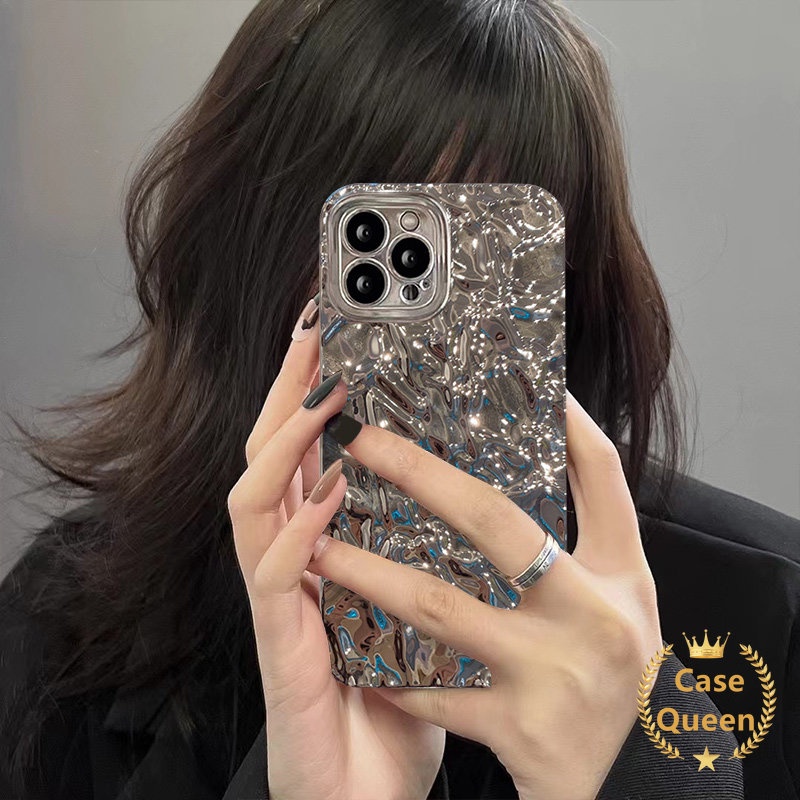 Ins Mewah Kreatif Electroplate Back Case Kompatibel Untuk IPhone XR XS X Max 7Plus 11 13 14 12 Pro Max7 6s 8 6 Plus SE 2020fashion Kreatif Perak Kerut Plating Cover