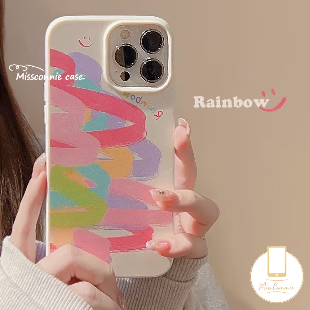 IPHONE Doodle Cat Warna-Warni Pelangi Case Kompatibel Untuk Iphone11 13 14 12 Pro Max 7Plus XR X XS Max7 8 Plus SE 2020 Glossy Halus Shockproof Lembut Tpu Penutup Belakang