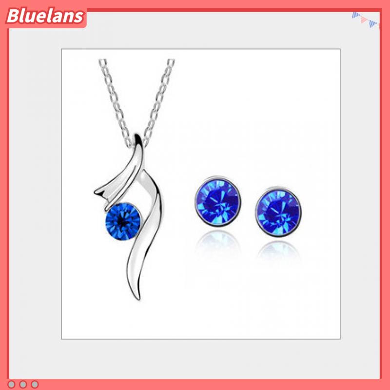 [BLS] Set Perhiasan Fashion Kristal Berlian Tunggal Kalung Anting Serbaguna Diamond Jewelry