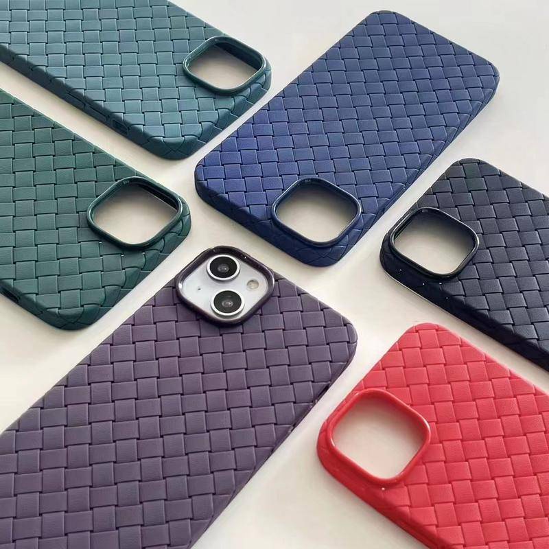 IPHONE Casing Ponsel Grid Mesh Bernapas Padat Untuk IPhone14 13 Pro Max14 Plus Menenun Kotak-Kotak Lembut Tpu Silikon Penutup Belakang Untuk IPhone14 iPhone13 series