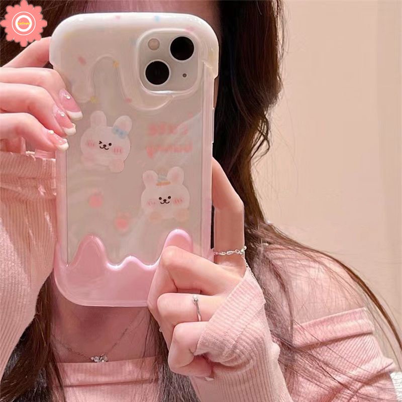 IPHONE Kartun Imut Beruang Kelinci Case Yang Indah Kompatibel Untuk Iphone11 7Plus XR 14 13 12 Pro Max X 7 8 Plus XS Max Permen 3D Es Krim Soft Cover