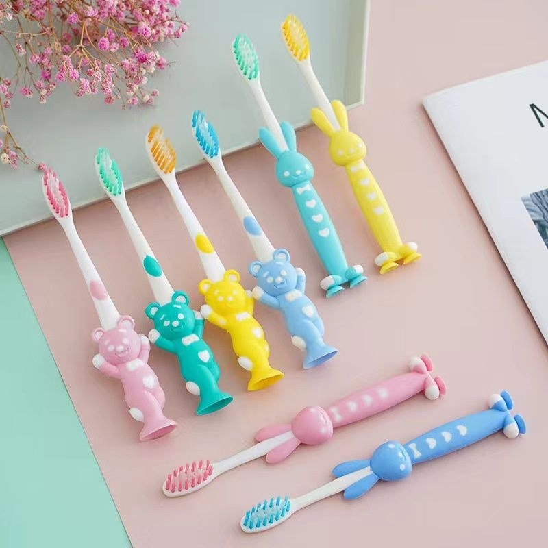 AMSELLER - Sikat Gigi Anak 1 SET 4 PCS Extra Soft Tavel  / Toothbrush Double Care Sikat Gigi Halus &amp; Lembut Karakter Kelinci Beruang Import