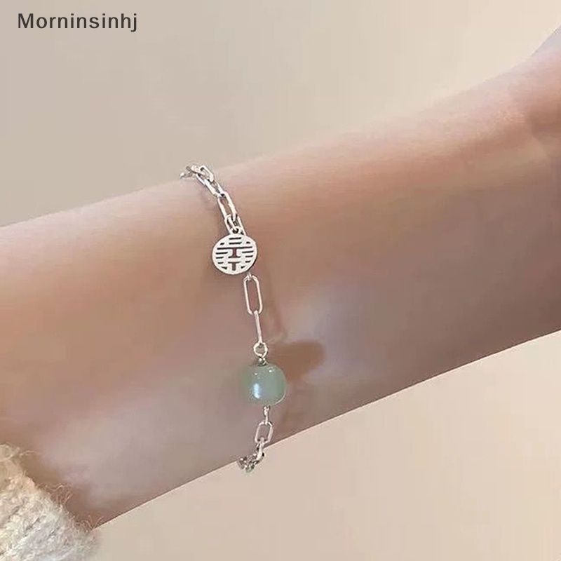 Mornin Keberuntungan Manik-Manik Gelang Untuk Wanita Gadis Transfer Mutiara Giok Kata Bahagia Pesona Gelang Hadiah Pacar Paduan Elegan Rantai Gelang Perhiasan id