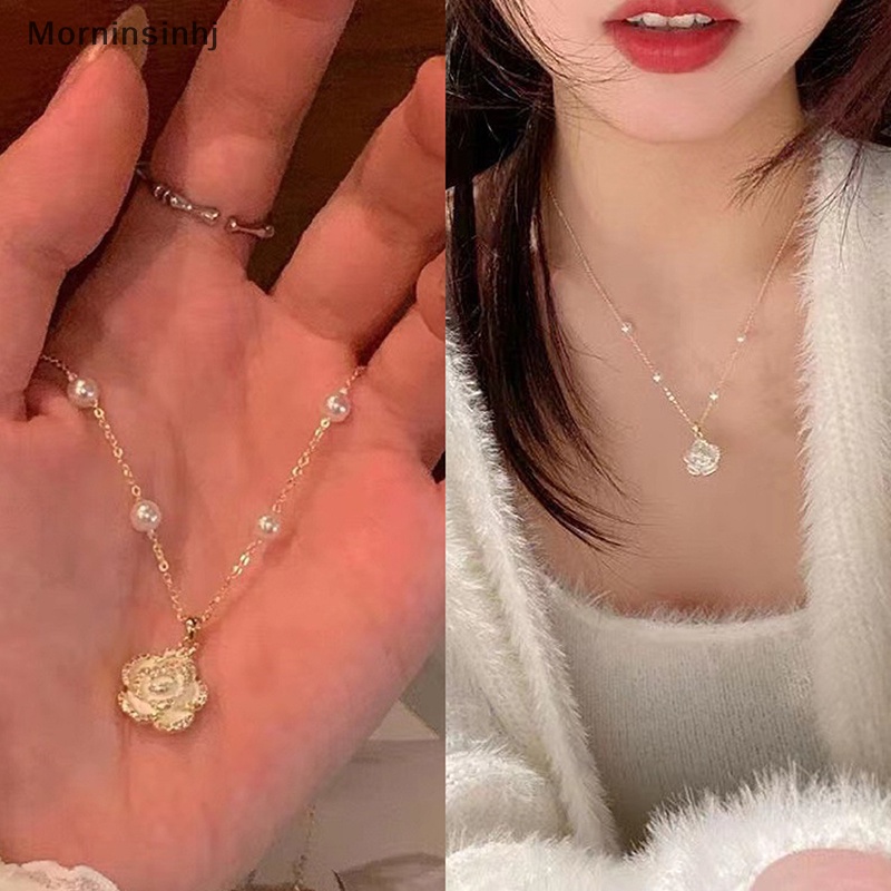 Mornin Kalung Liontin Bunga Camelia Enamel Fashion Untuk Perhiasan Wanita Aksesoris Pesta id