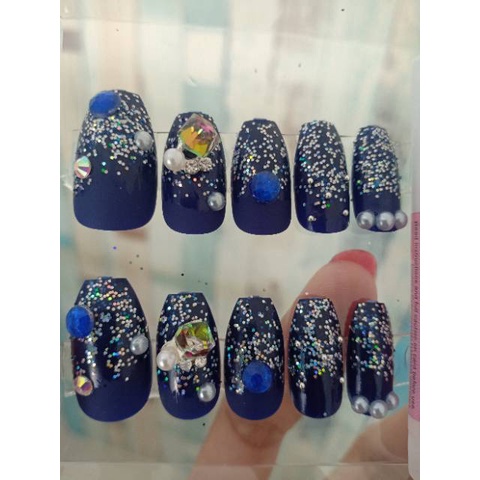 10pcs kuku palsu Navy Glitter handmade by FaeyzaShop_