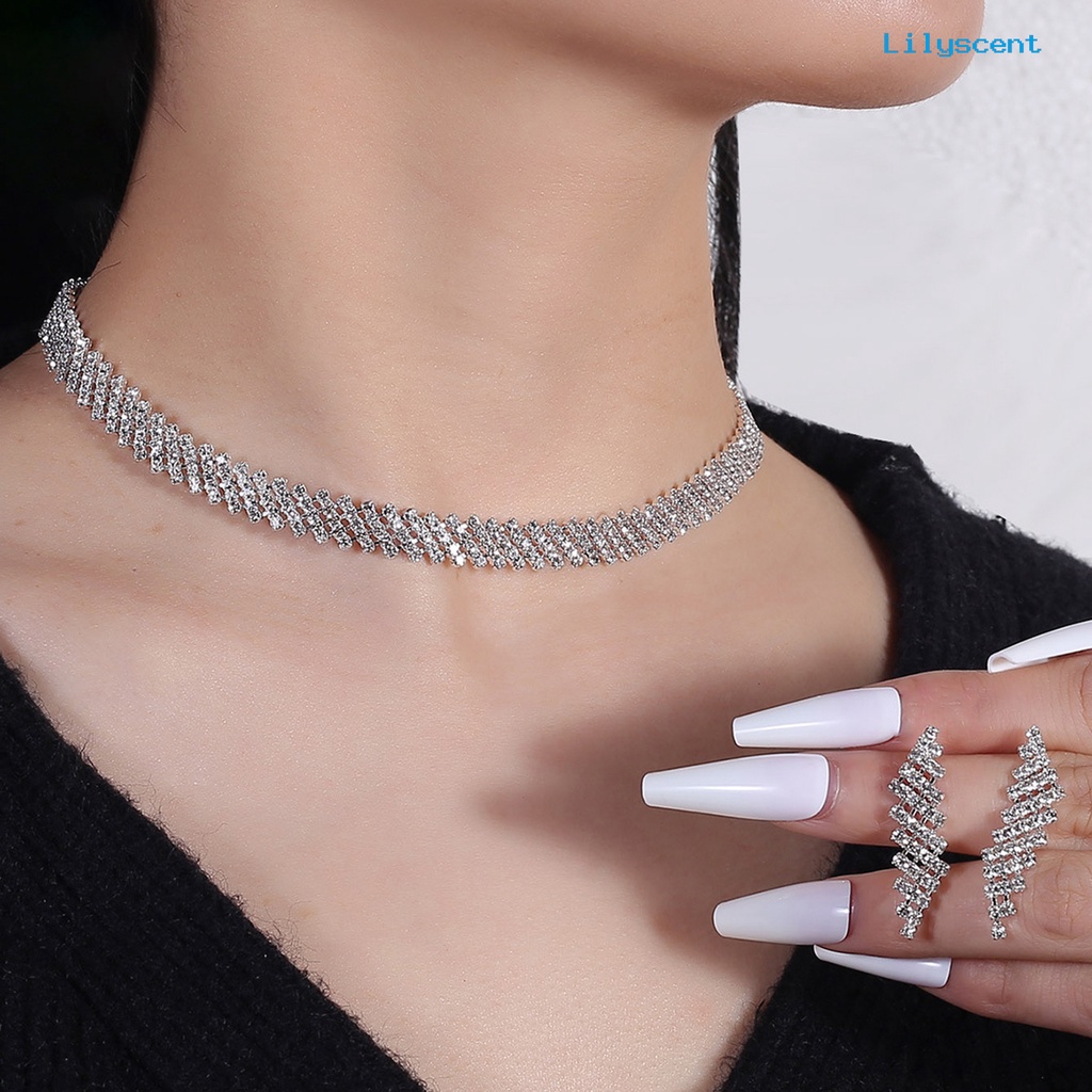 [LS]1 Set Kalung Wanita Cantik Elegan Alloy Glamor Berlian Imitasi Decor Fashion Necklace Untuk Pernikahan