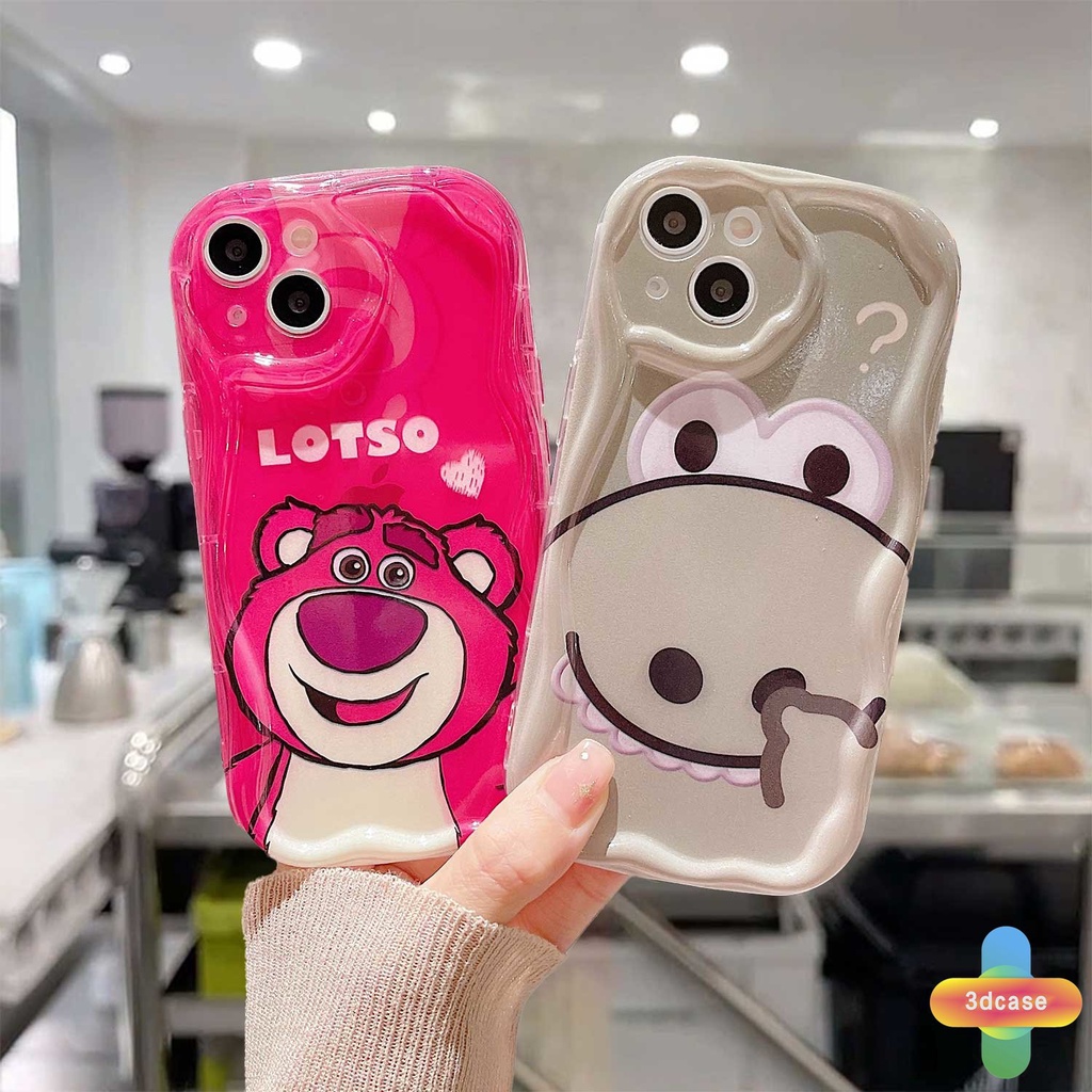 Untuk Casing Lotso wave floating Realme C55 10 C30 C30S C11 2021 C21Y C31 C33 C35 C15 C21 C25 C20 C3 C12 C2 C25S 5S 5 5i 9i C17 7i C1 C25Y C2 C3i 6i C20A  Narzo 20 10 10A 20A 30A 50i 3D Wavy Curved Edge Glossy Lucu Dinosaurus Kartun Strawberry Bear Case