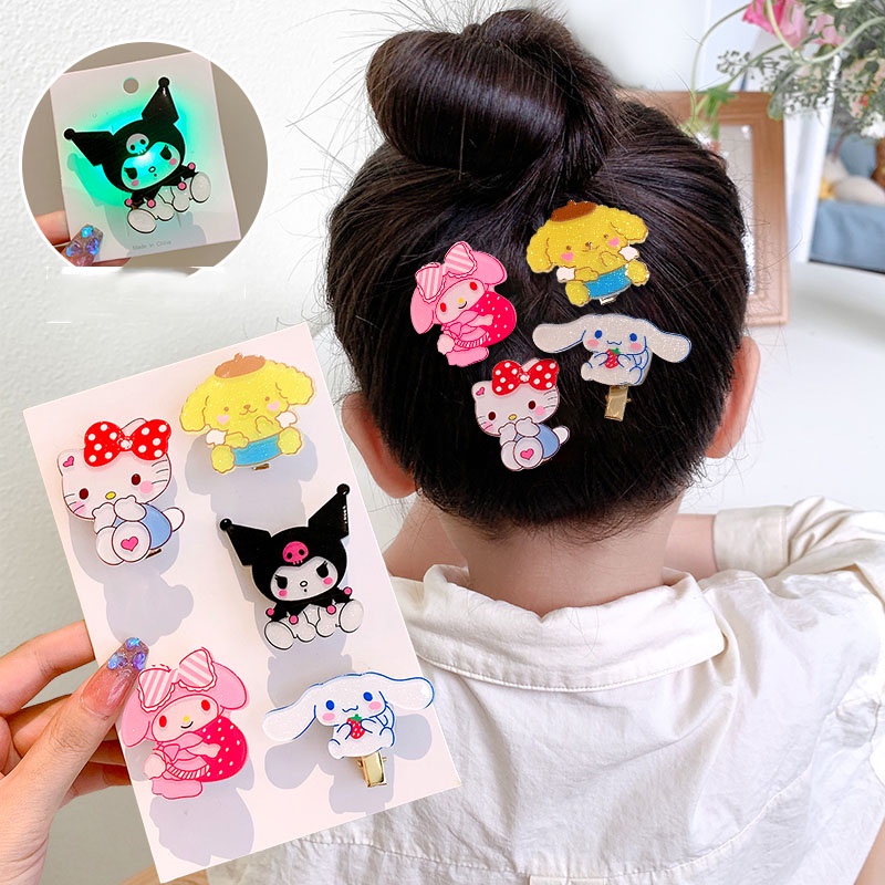 Klip Duckbill Akrilik Pesta BB Jepit Rambut Bercahaya Sanrio Kartun Hairclips KT Kucing Hairclip Hiasan Kepala INS Style Luminous Populer Hadiah Kawaii Aksesoris Rambut Anak