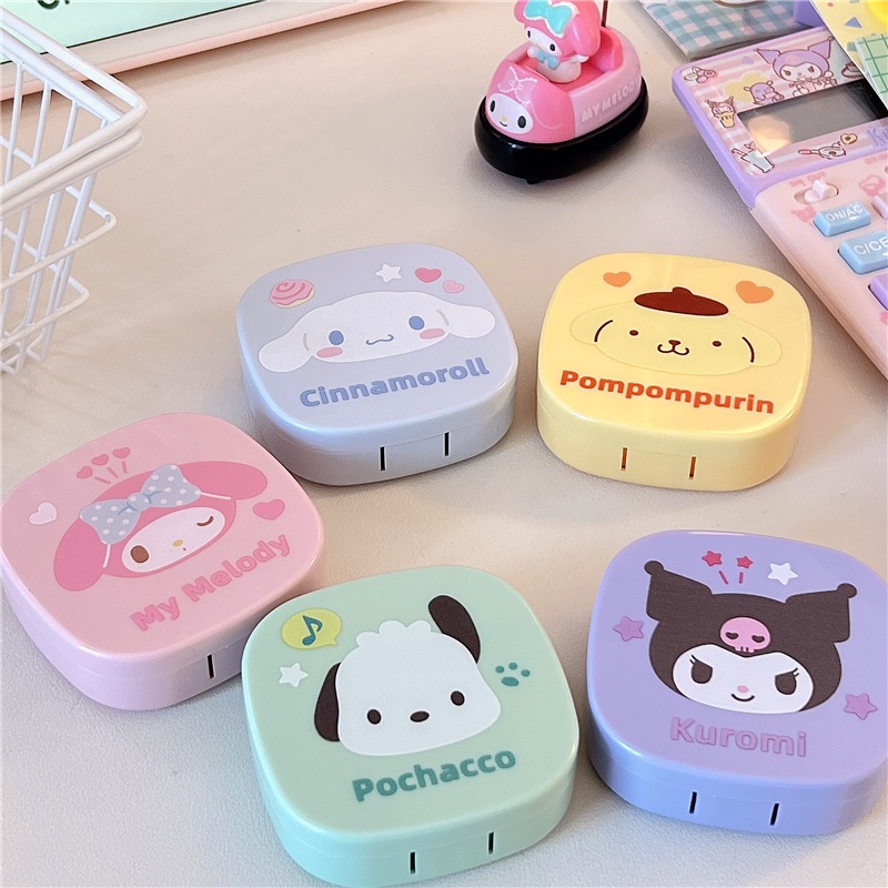 ღ Kotak Perawatan Lensa Kontak Sanrio Kotak Pendamping Lensa Kartun Lucu Dengan Cermin Kotak Perawatan My Melody Cinnamoroll Hello Kitty Pochacco Kuromi Square