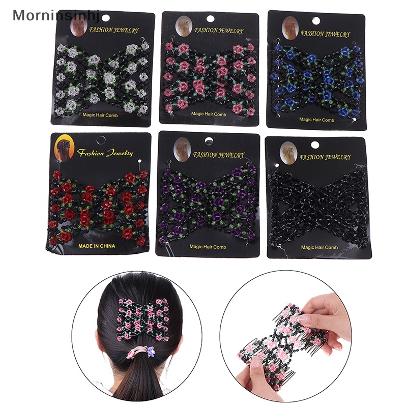 Mornin Sisir Rambut Melar Vintage Manik Bunga Stretch Hair Comb Metal Comb Clip Jepit Rambut id