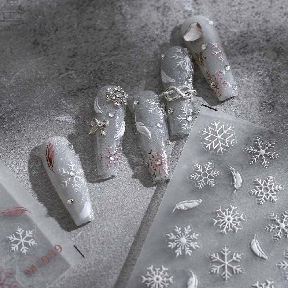 AUGUSTINA Agustinina Stiker Kuku Natal Motif Kotak Relief Lonceng Elk Santa Claus Snowman Nail Art Dekorasi