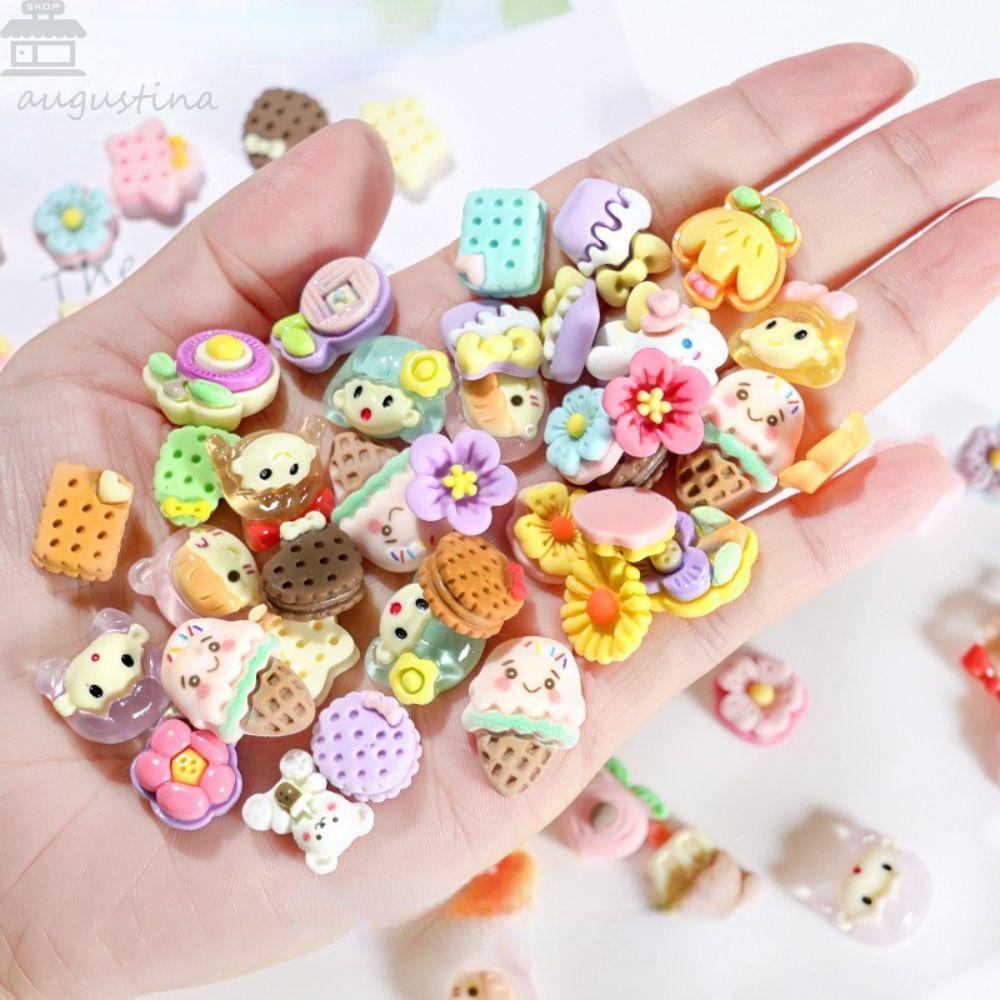 AUGUSTINA Agustinina Nail Art Charms Bunga Resin Kuku Salon Manicure Aksesoris DIY Bahan Kuku 3D Dekorasi Kuku