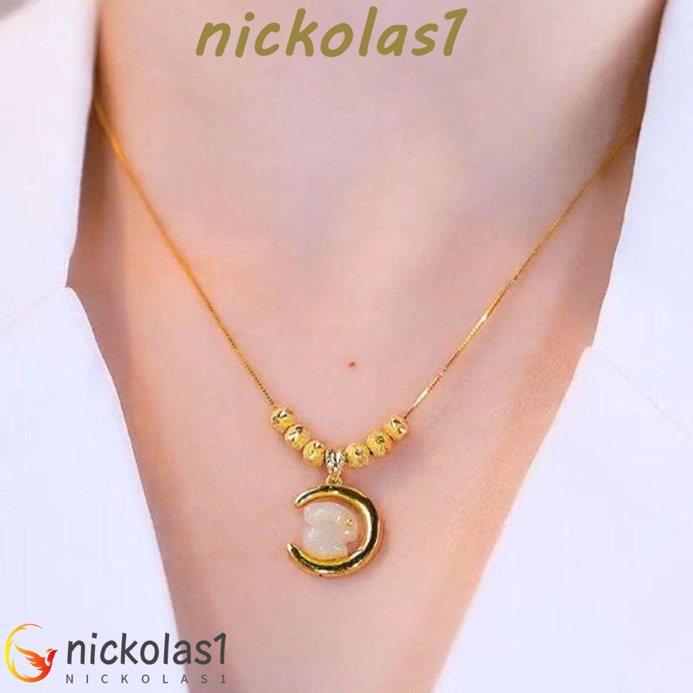 NICKOLAS1 Wanita Kalung Trendi Elegan Desain Niche Bulan Transfer Manik-Manik Berlapis Emas Peri Kalung